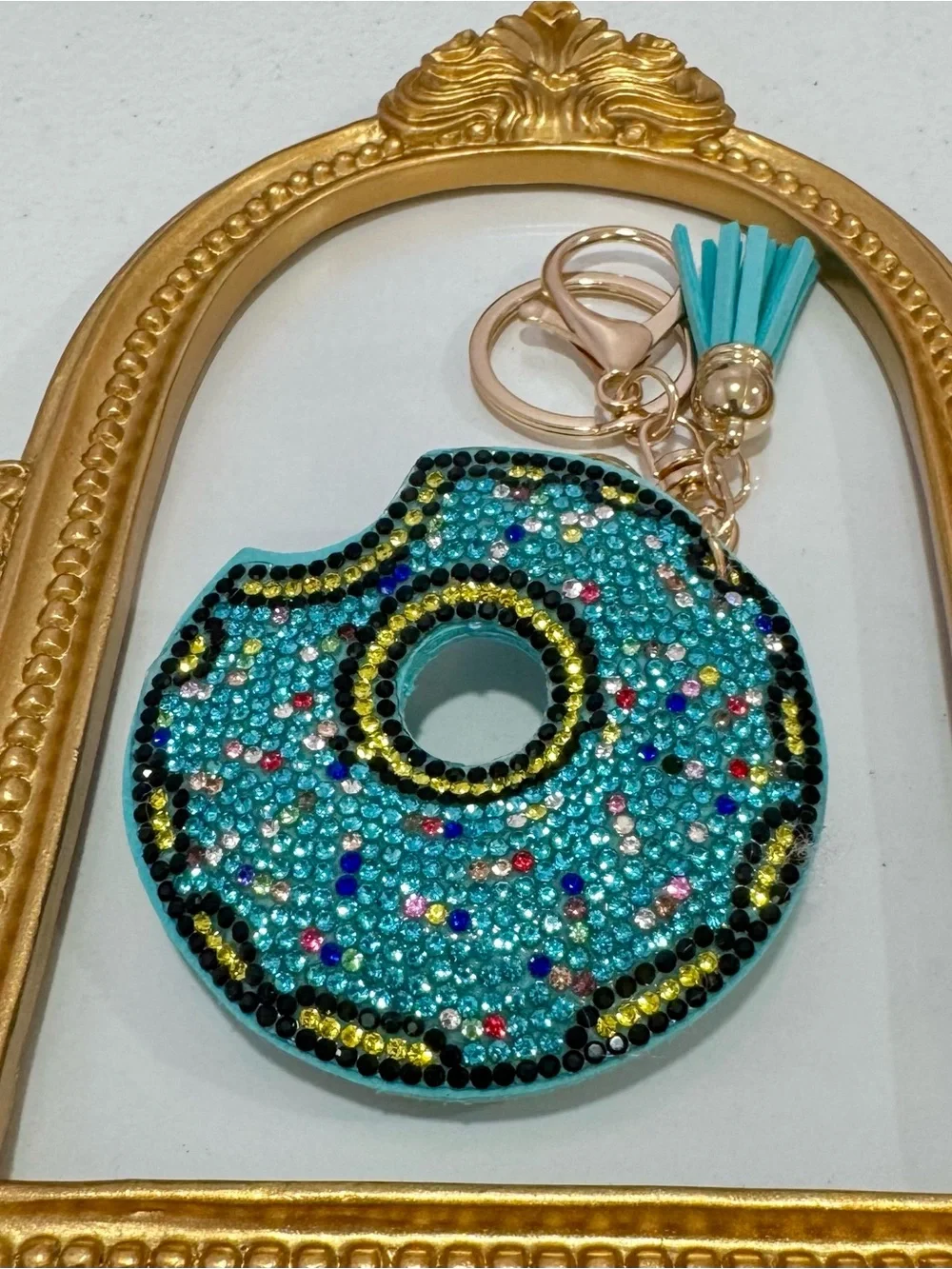 New Turquoise Rhinestone Donut Keychain  with Tassel